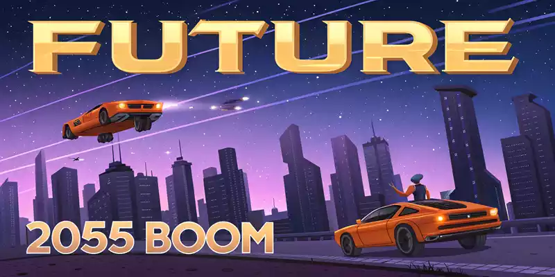 A futuristic city image showcasing AI’s future with neon orange text and vibrant visuals