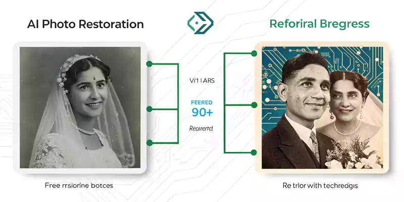 Before and after of AI photo restoration online free showing a restored old Indian photo