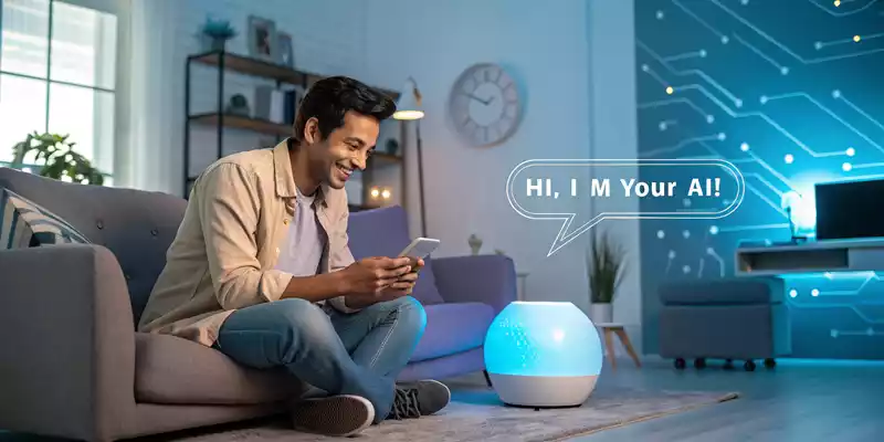 Conceptual illustration of a Personal AI Assistant processing data and learning to assist a user.
