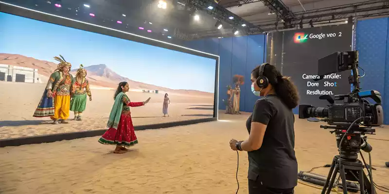 Indian filmmaker using Google Veo 2 to create a Rajasthani folk dance video