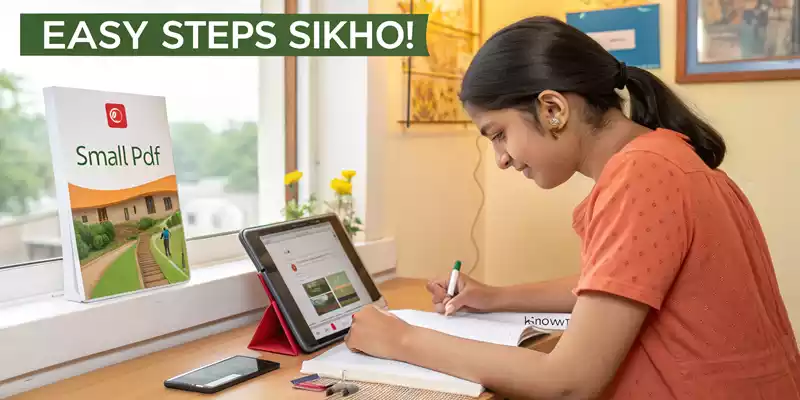 महिला how to summarize PDF with AI स्टेप्स सीखती हुई