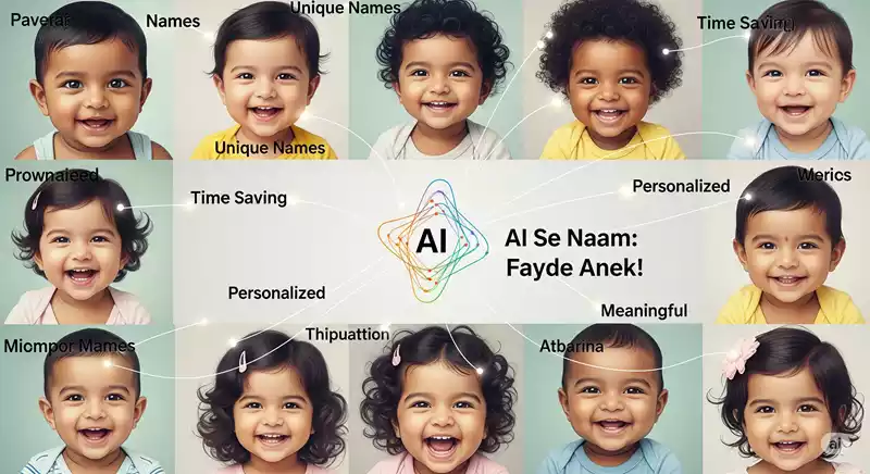 Montage of happy babies surrounded by benefits keywords like unique,