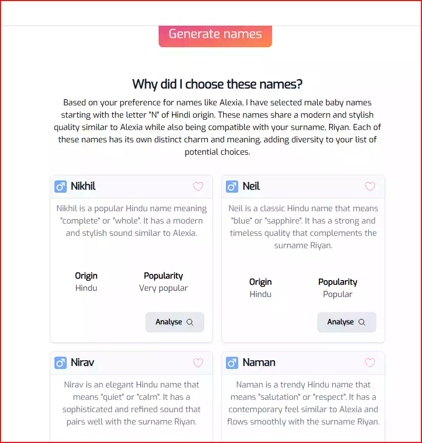 AI baby name generator with last name