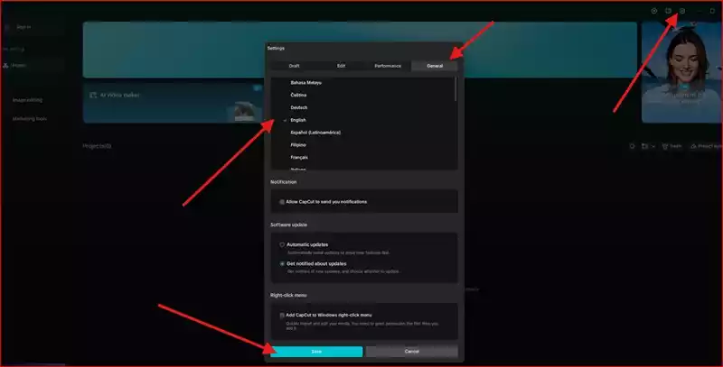 How to change language in CapCut mac
