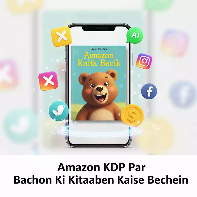 Smartphone displaying a children’s book cover with social media icons