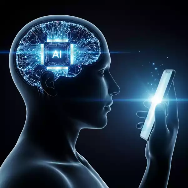 A conceptual art piece showing a human head silhouette