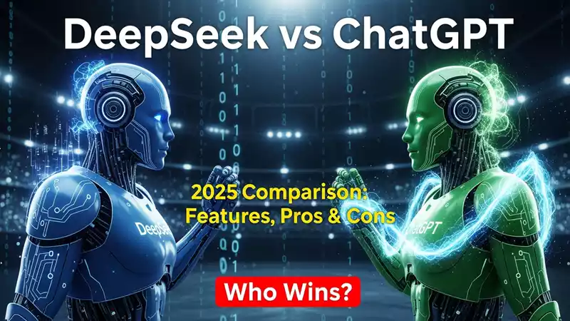 DeepSeek vs ChatGPT 2025 comparison image showing both AI tools