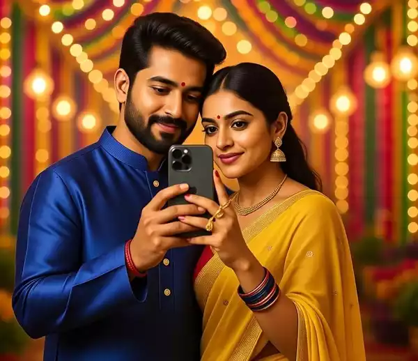 Generate a fashionable Indian couple taking