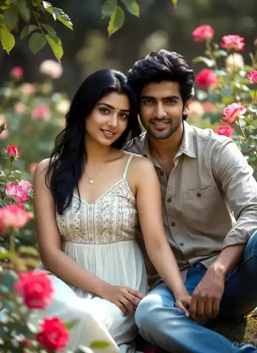 Generate an 8K HD portrait of an Indian couple sitting