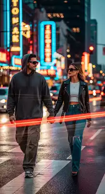 urban night couple ai portrait