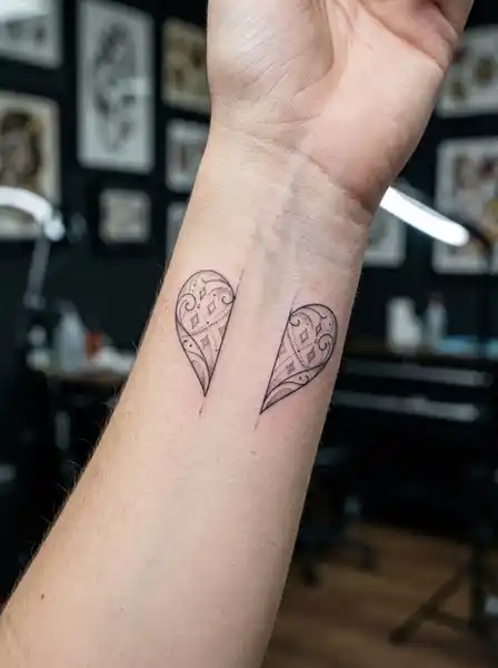 Minimal half heart tattoo split into
